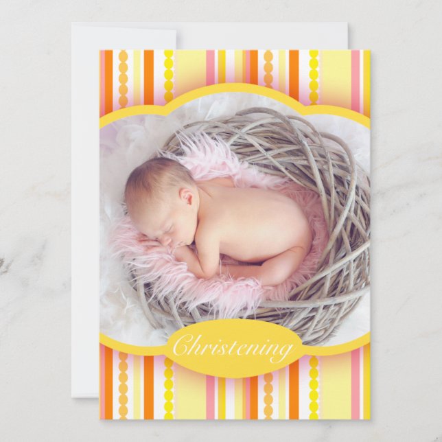 Christening photo announcement invitation card (Front)