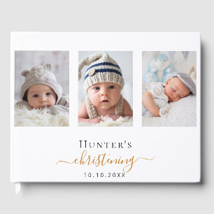 Christening photo modern boy girl elegant guest book
