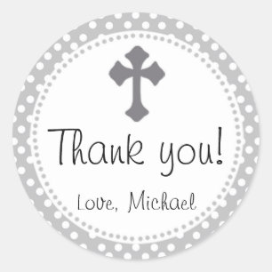 Christening Polka Round Thank You Party Sticker