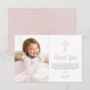 Christening Religious Pink Girl Photo Baptism Thank You Card