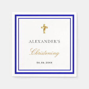 Christening royal blue white name baby boy napkin