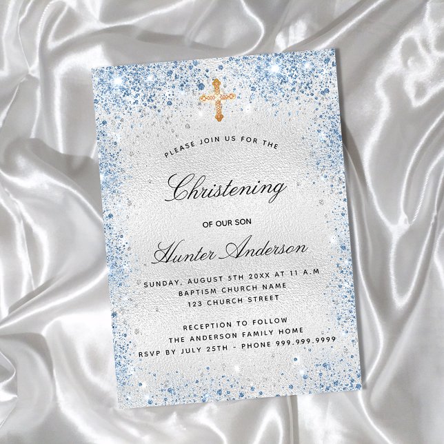 Christening silver blue boy luxury invitation (Creator Uploaded)