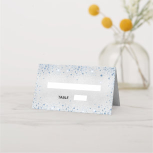 Christening silver blue glitter sparkles boy place card