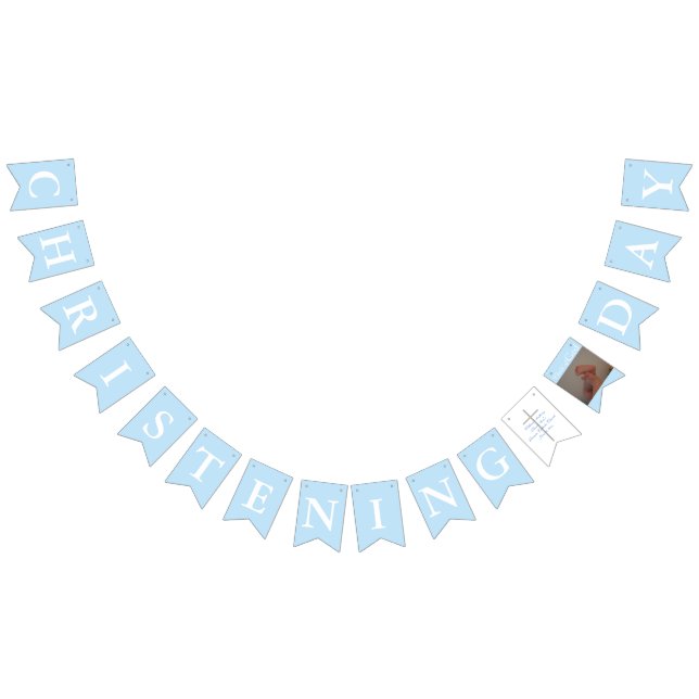 Christening Silver Cross Blue White Photo Bunting (All)