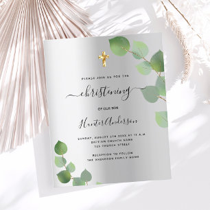 Christening silver eucalyptus budget invitation flyer