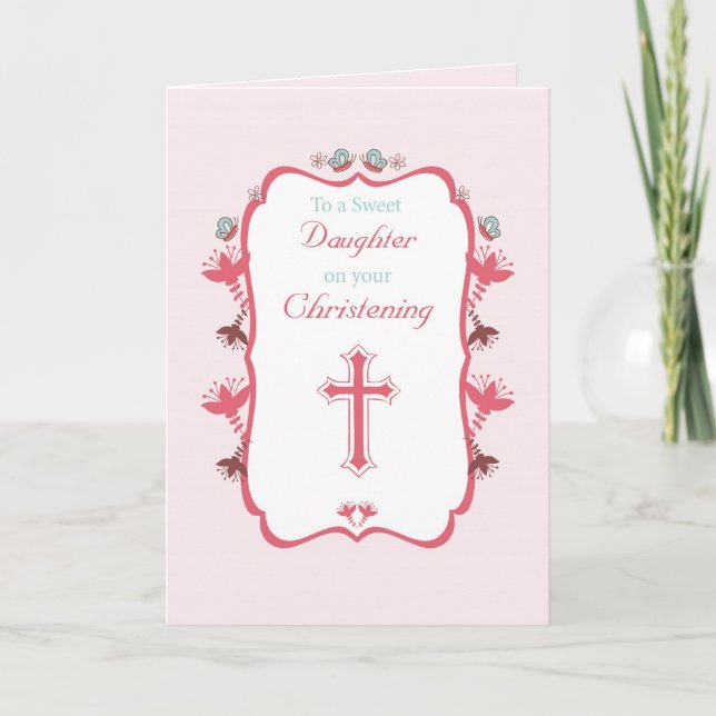 Christening Sweet Daughter on Pink Card (Front)