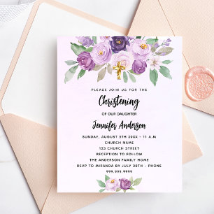 Christening violet flowers budget invitation flyer