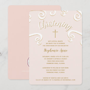 ChristeningScrolls in Pink and Gold Invitation