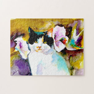 "Christeve the Cat with Hummingbird" Print Jigsaw Puzzle