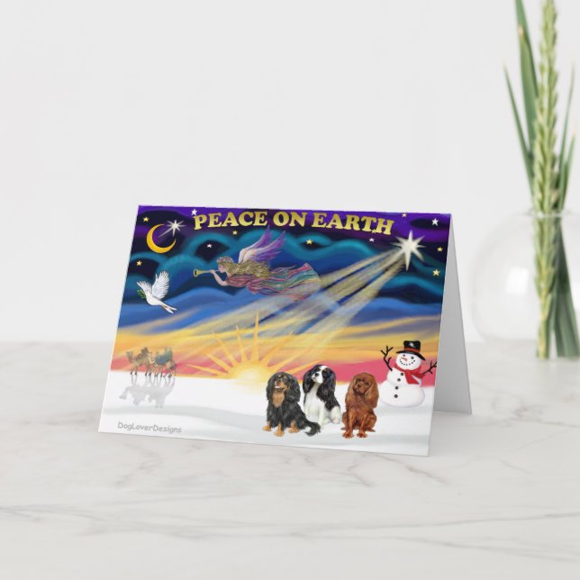 Christgmas Sunrise - Cavalier King Charles (three) Holiday Card (Front)