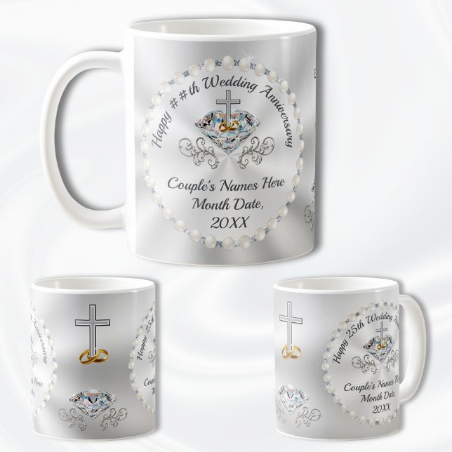 CHRISTIAN, 10th, 60th, 25th Anniversary Mugs,  Coffee Mug (Cheap, Christian Anniversary Gifts. Personalized Wedding Anniversary Gift Ideas. Christian couple.)