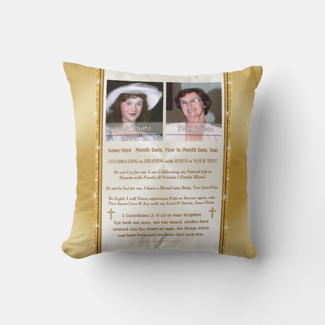 Christian 1 or 2 Photo Memorial Pillow, Scripture Cushion (Front)