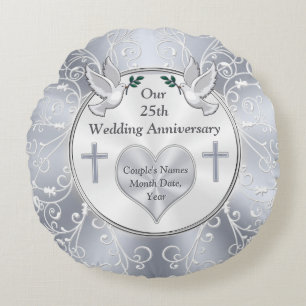 Christian, 25th Wedding Anniversary Gifts Round Cushion