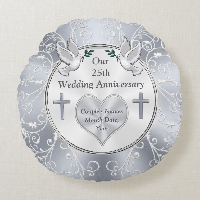 Christian, 25th Wedding Anniversary Gifts Round Cushion (Front)