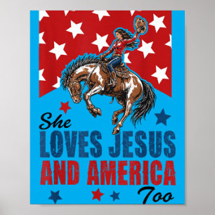 Christian 4th Of July Cowgirl She Loves Jesus Poster