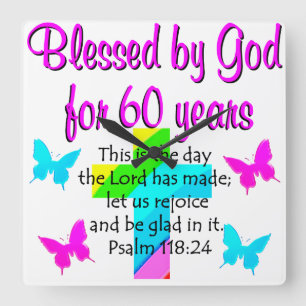 CHRISTIAN 60 YEAR OLD PRAYER SQUARE WALL CLOCK