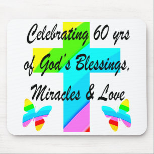 CHRISTIAN 60TH BIRTHDAY CROSS AND BUTTERFLY DESIGN MOUSE PAD