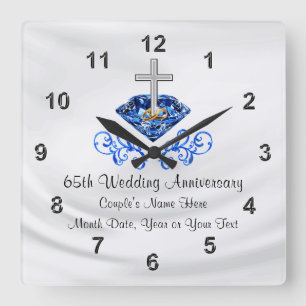 Christian 65th Wedding Anniversary Gifts Square Wall Clock