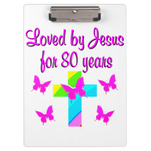 CHRISTIAN 80TH BIRTHDAY CROSS DESIGN CLIPBOARD