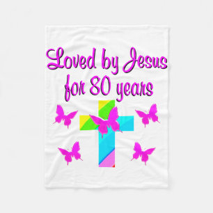 CHRISTIAN 80TH BIRTHDAY CROSS DESIGN FLEECE BLANKET