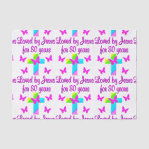 CHRISTIAN 80TH BIRTHDAY CROSS DESIGN TISSUE PAPER