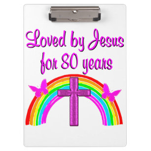 CHRISTIAN 80TH BIRTHDAY RAINBOW DESIGN CLIPBOARD