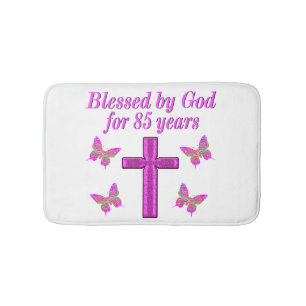 CHRISTIAN 85TH BIRTHDAY PINK CROSS DESIGN BATH MAT