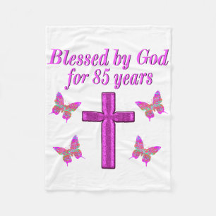 CHRISTIAN 85TH BIRTHDAY PINK CROSS DESIGN FLEECE BLANKET