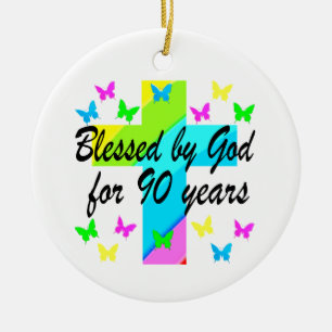 CHRISTIAN 90TH BIRTHDAY PRAYER DESIGN CERAMIC ORNAMENT