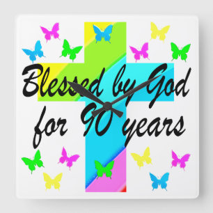 CHRISTIAN 90TH BIRTHDAY PRAYER DESIGN SQUARE WALL CLOCK