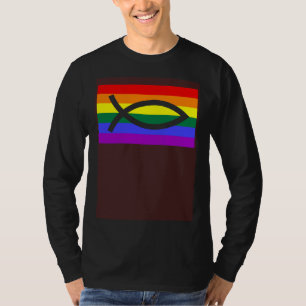 Christian Ally Jesus Fish LGBTQ Gay Pride Flag Stu T-Shirt
