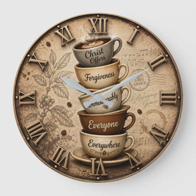 Christian Amazing Grace Coffee Lover Decor Large Clock (Front)