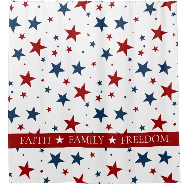 Christian America Patriotic Red White Blue Stars Shower Curtain (Front)