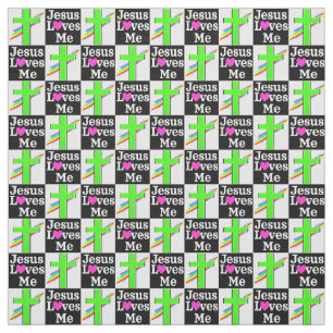 CHRISTIAN AND SPIRITUAL GREEN CROSS AND BUTTERFLY FABRIC