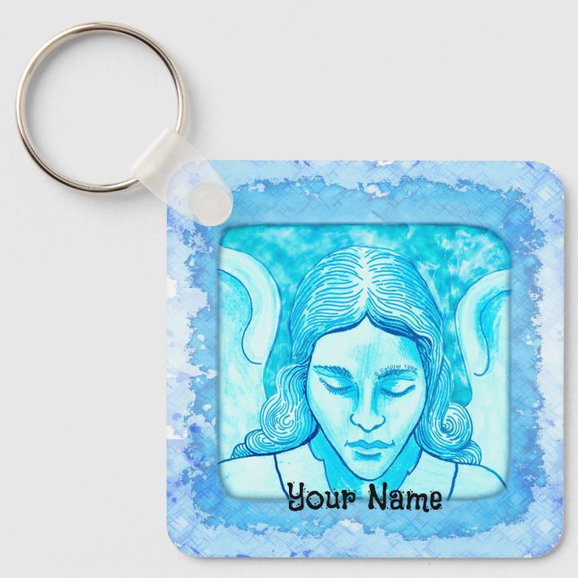 Christian Angel Head Sketch Keychain (Front)