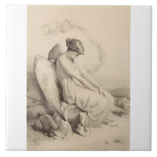 Christian angel sitting on a stone ceramic tile