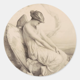 Christian angel sitting on a stone classic round sticker
