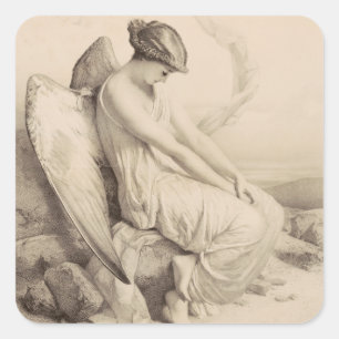 Christian angel sitting on a stone square sticker