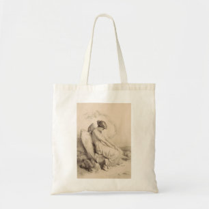 Christian angel sitting on a stone tote bag