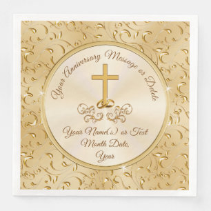 Christian Anniversary Napkins with Gold Cross