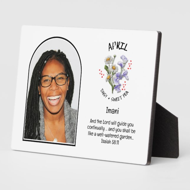 Christian APRIL Birth Month Flower NAME PHOTO Plaque (Side)