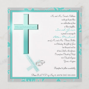 Christian Aqua and Grey Square Wedding Invitation