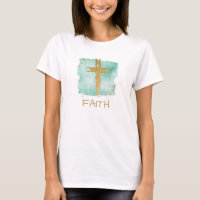 *~* Christian AQUA Cross Gold Glitter FAITH T