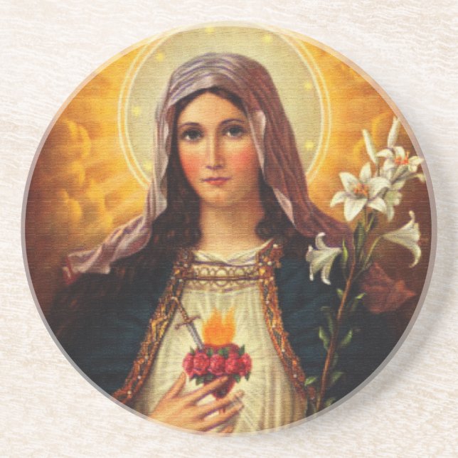 Christian Art of Sacred Heart of Jesus and Mary Coaster (Front)