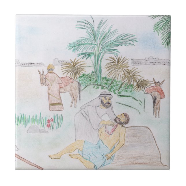 Christian Artwork The good Samaritan Ceramic Tile (Front)