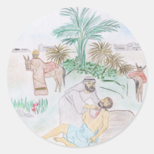 Christian Artwork The good Samaritan Classic Round Sticker