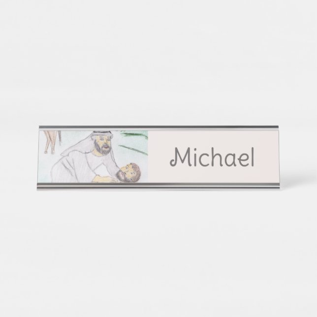 Christian Artwork The good Samaritan Desk Name Plate (Front)