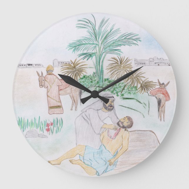 Christian Artwork The good Samaritan Large Clock (Front)