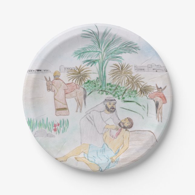 Christian Artwork The good Samaritan Paper Plate (Front)