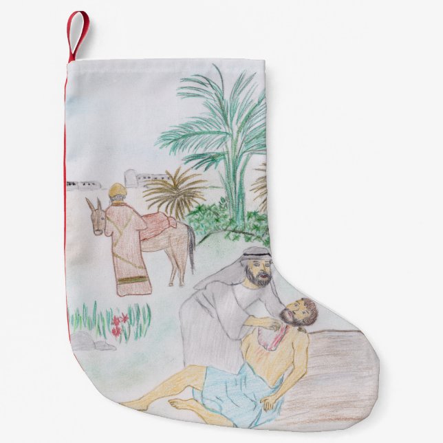 Christian Artwork The good Samaritan Small Christmas Stocking (Front)
